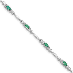 Sterling Silver Rhodium-plated Emerald and Diamond Bracelet