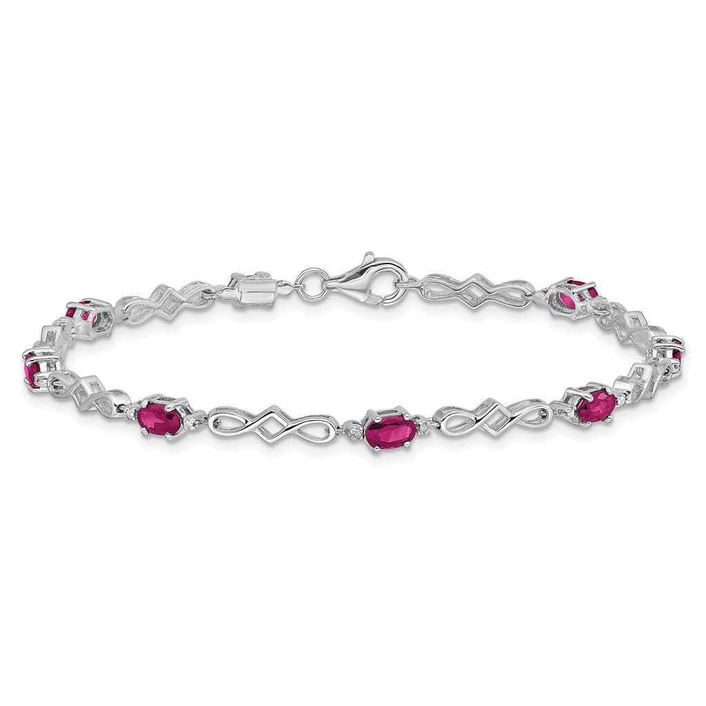 Composite Ruby & Diamond Bracelet in Sterling Silver, 4mm (0.01 ct. tw.), 7 Inch - Sophia Jewelers