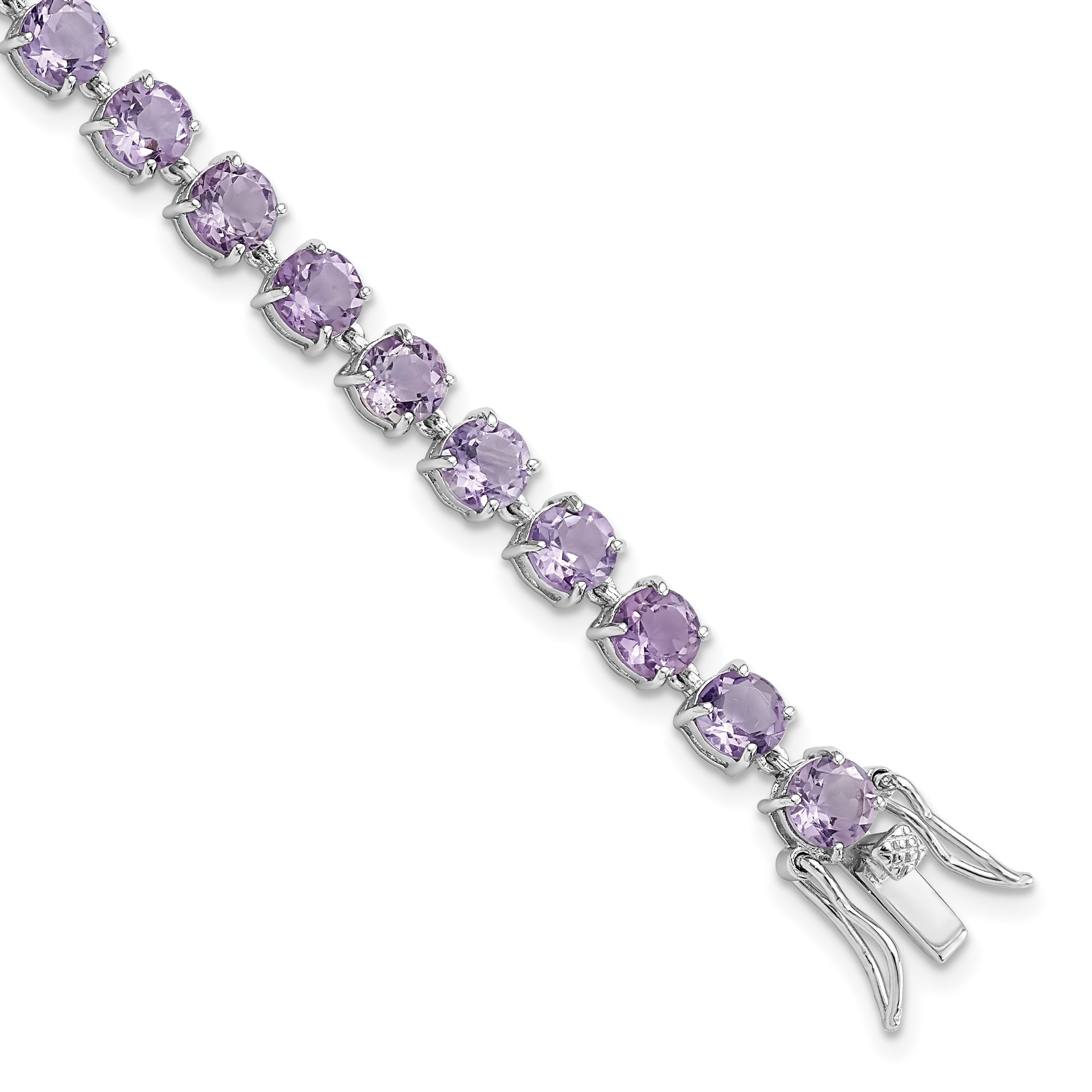 Sterling Silver Rhodium-Rhodium-Plated Polished 5mm Amethyst Stone Bracelet