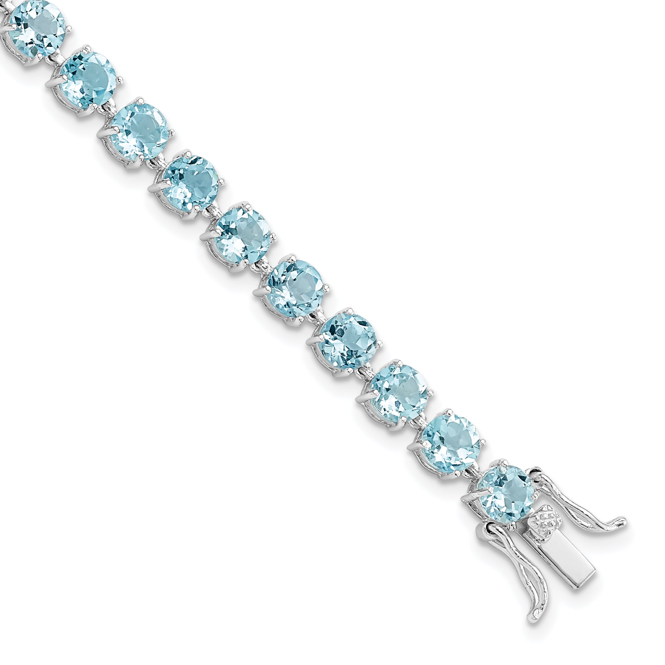 Sterling Silver Rhodium-Rhodium-Plated Polished 5mm Blue Topaz Bracelet
