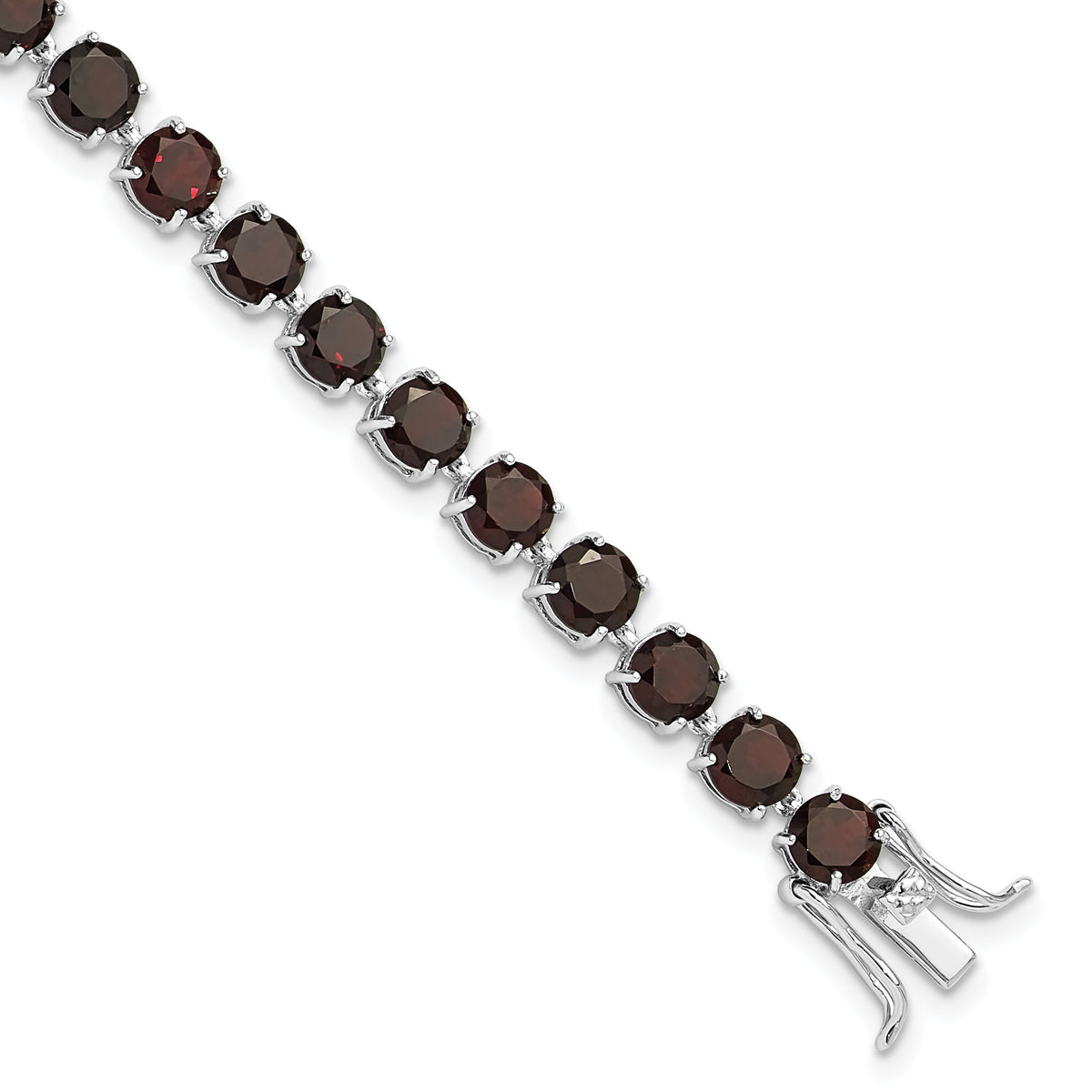 Sterling Silver Rhodium-Rhodium-Plated 5mm 17.4GA Garnet 8in Bracelet