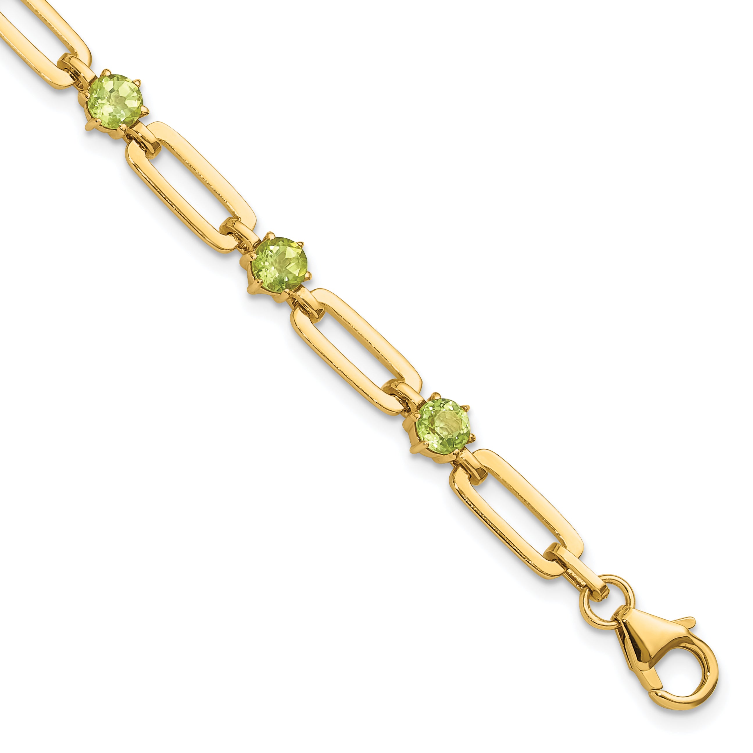 Sterling Silver Gold-tone 5mm 3.6PE Peridot Paperclip Chain Bracelet Main image