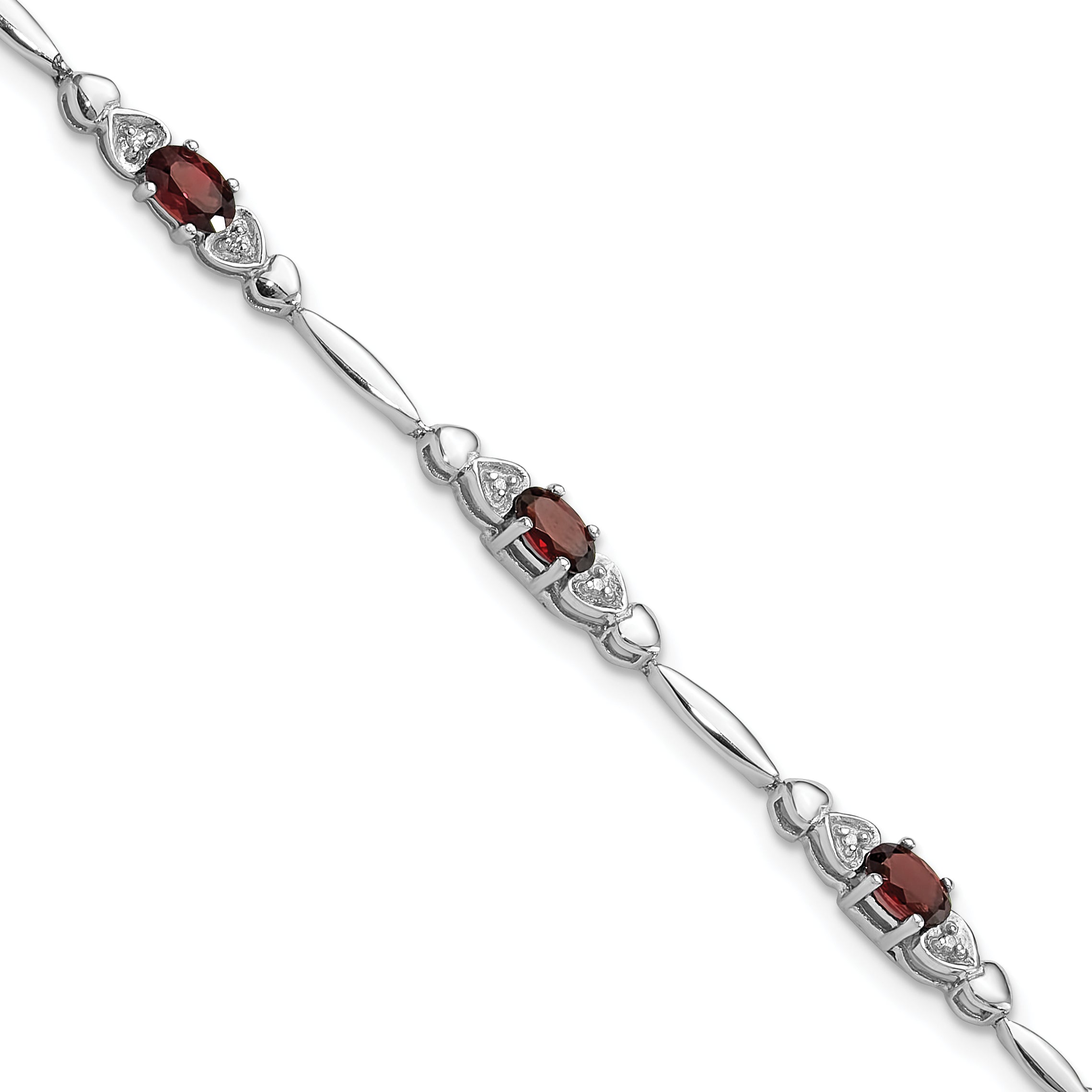 Sterling Silver Rhodium-Rhodium-Plated Garnet and Diamond Heart 7.5in Bracelet Main image