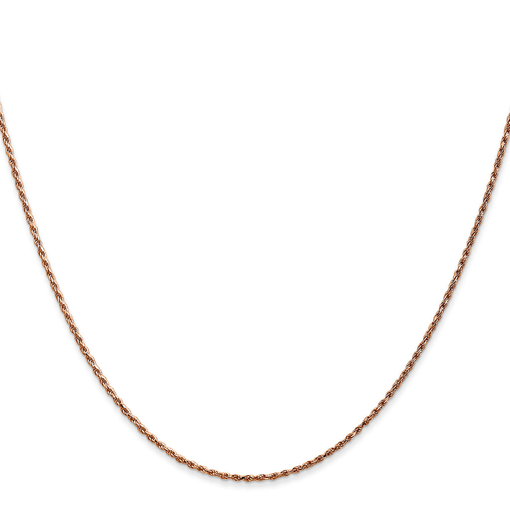 14K Rose Gold 16 inch 1mm Diamond-Cut Man Made Rope with Lobster Clasp Chain