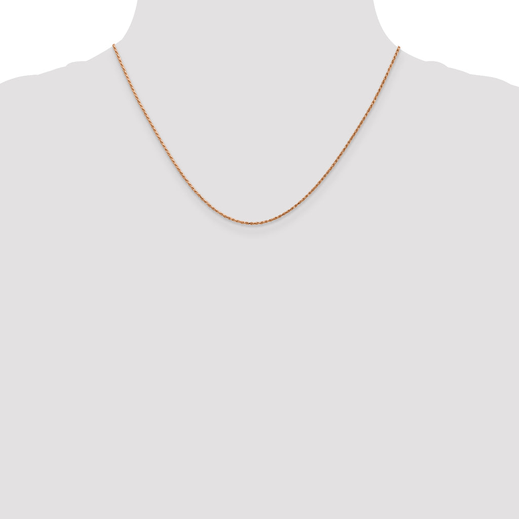 14K Rose Gold Solid Diamond-Cut Rope Chain Necklace 1mm