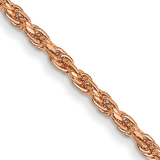 14K Rose Gold Solid Diamond-Cut Rope Chain Necklace 1mm