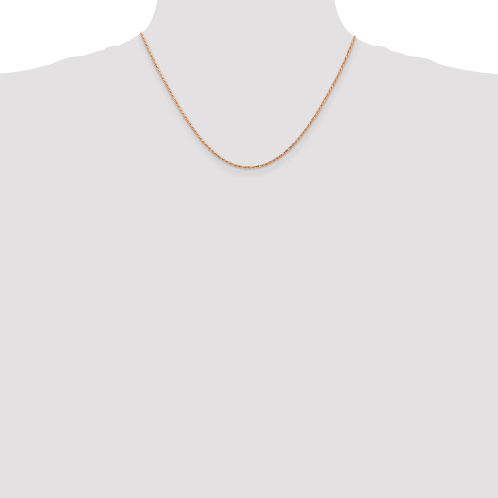 14K Rose Gold Solid Diamond-Cut Rope Chain Necklace 1.5mm
