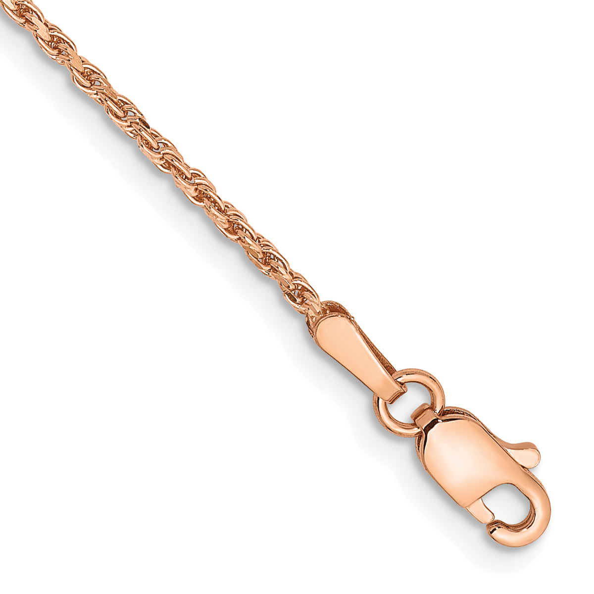 14K Rose Gold 9 inch 1.5mm Diamond-cut Man Made Rope with Lobster Clasp Anklet