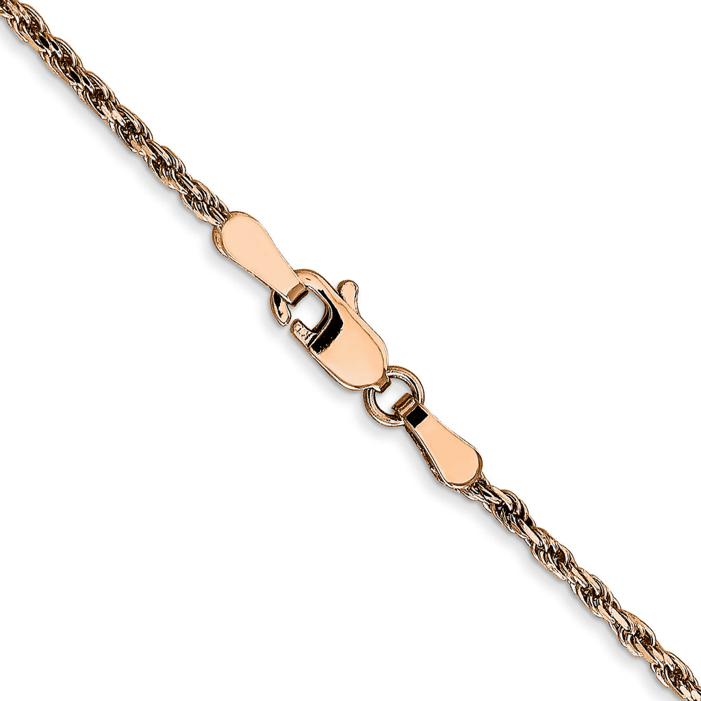 14K Rose Gold Solid Diamond-Cut Rope Chain Necklace 1.8mm
