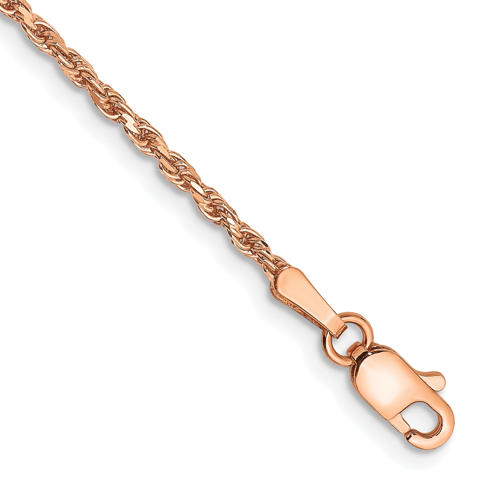 14K Rose Gold 9 inch 1.8mm Diamond-cut Man Made Rope with Lobster Clasp Anklet Main image