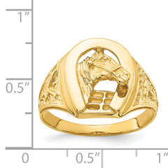 14k Polished Horseshoe with Horse in Center Ring