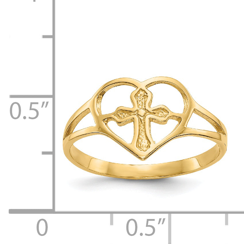 14k Cross in Heart Ring