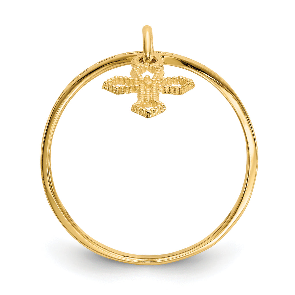 14k Polished Cross Dangle Charm Ring