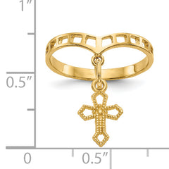 14k Polished Cross Dangle Charm Ring