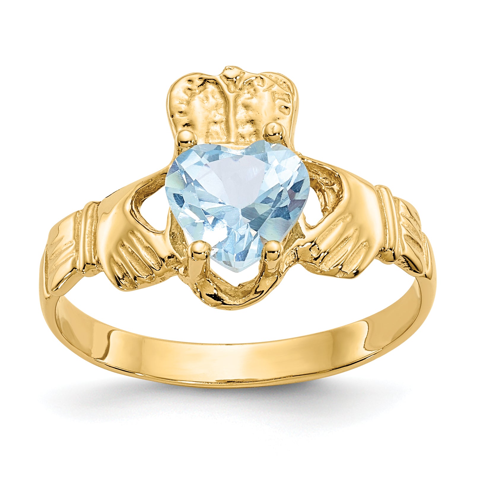 14k March CZ Birthstone Claddagh Ring Main image