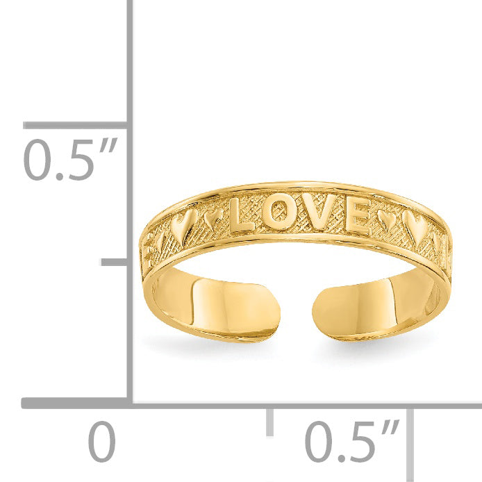 14K Polished LOVE and Hearts Toe Ring