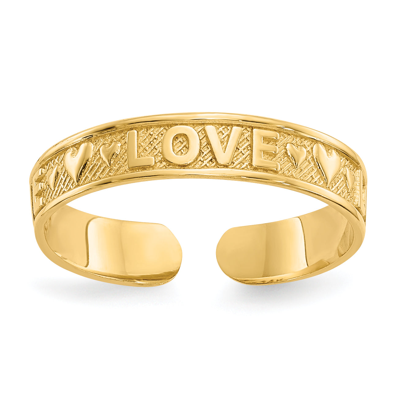 14K Polished LOVE and Hearts Toe Ring