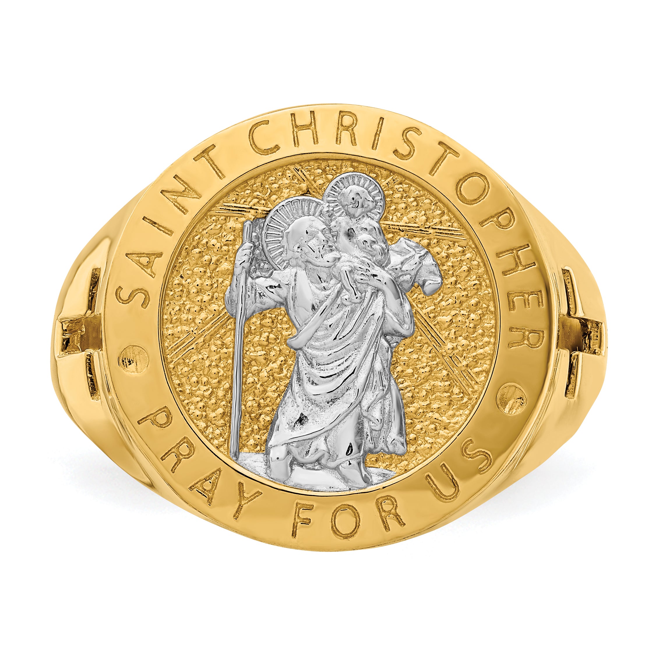 14K w/Rhodium Saint Christopher Ring