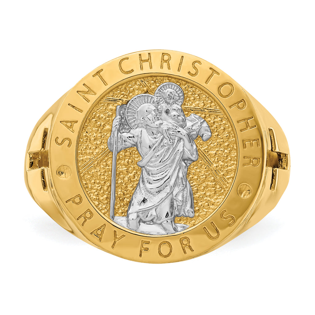 14K w/Rhodium Saint Christopher Ring