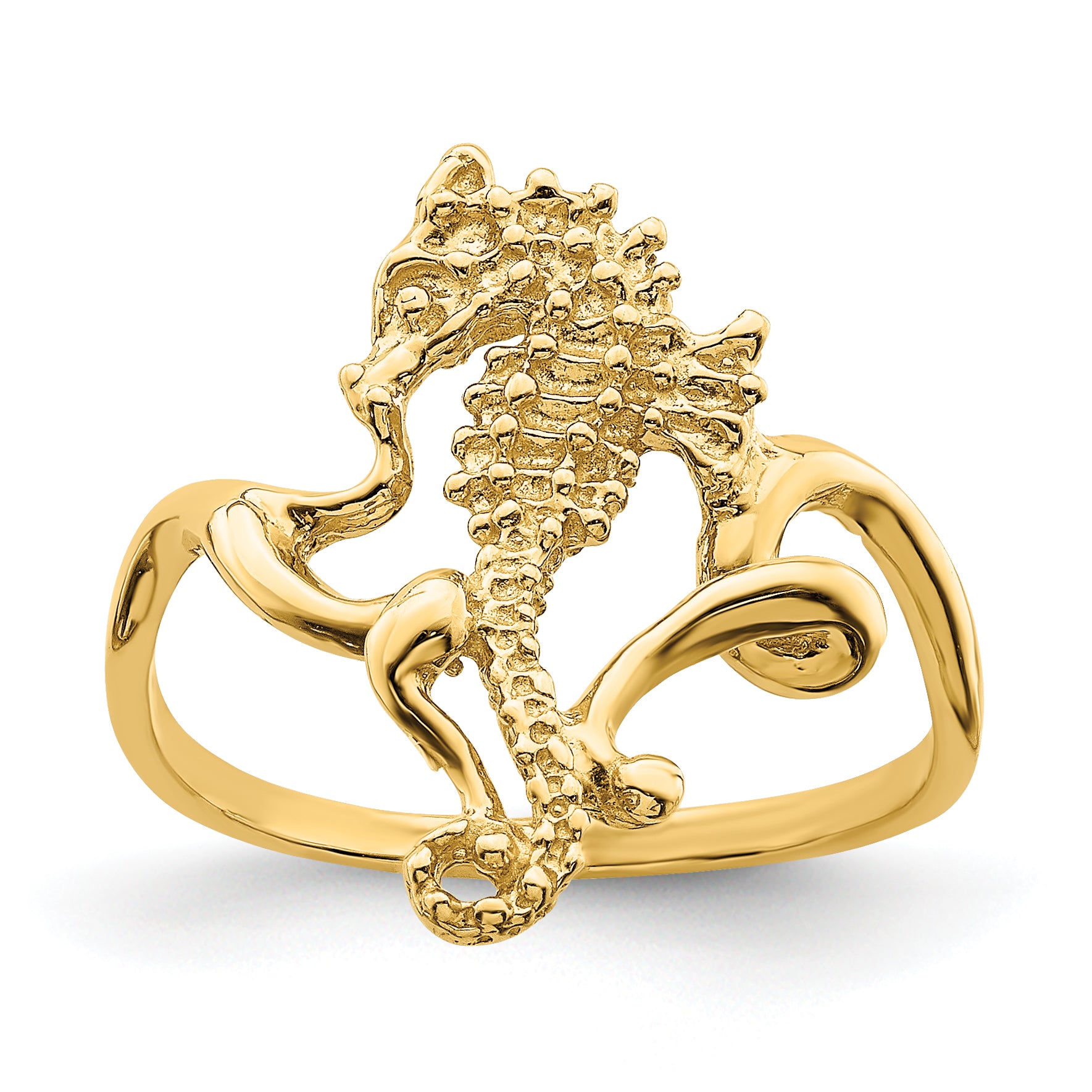 14K Polished / Textured / 2-D Seahorse Ring (Size 7) Main image