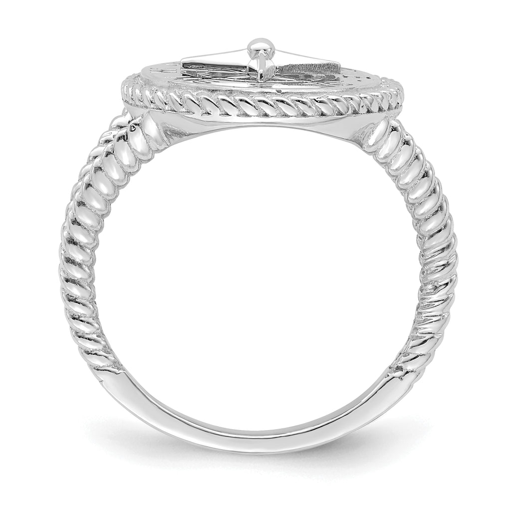 14K White Gold Nautical Compass Rope Ring