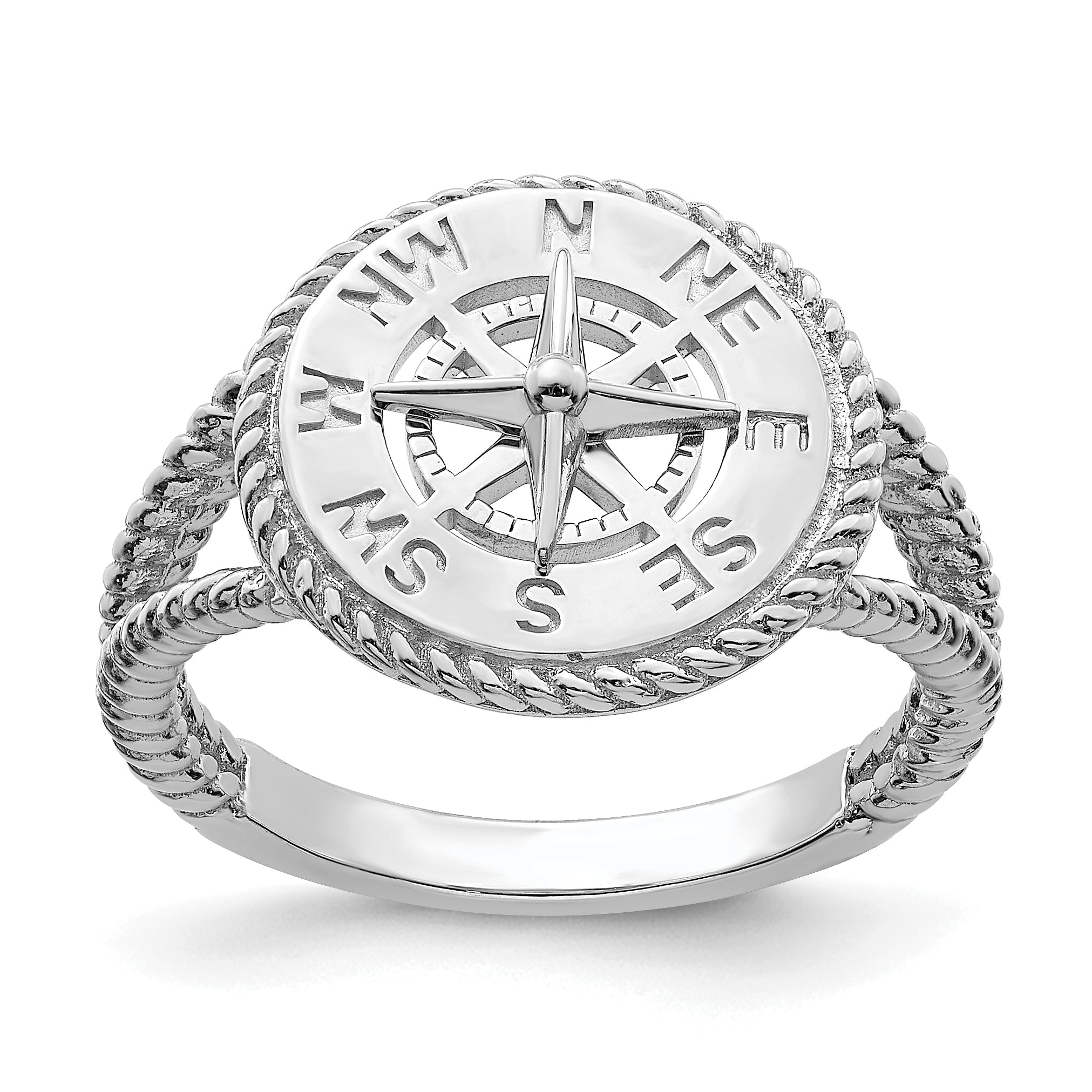 14K White Gold Nautical Compass Rope Ring Main image