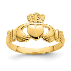 Smooth Hands Claddagh Ring in 14K Yellow Gold, Size 7 - Sophia Jewelers