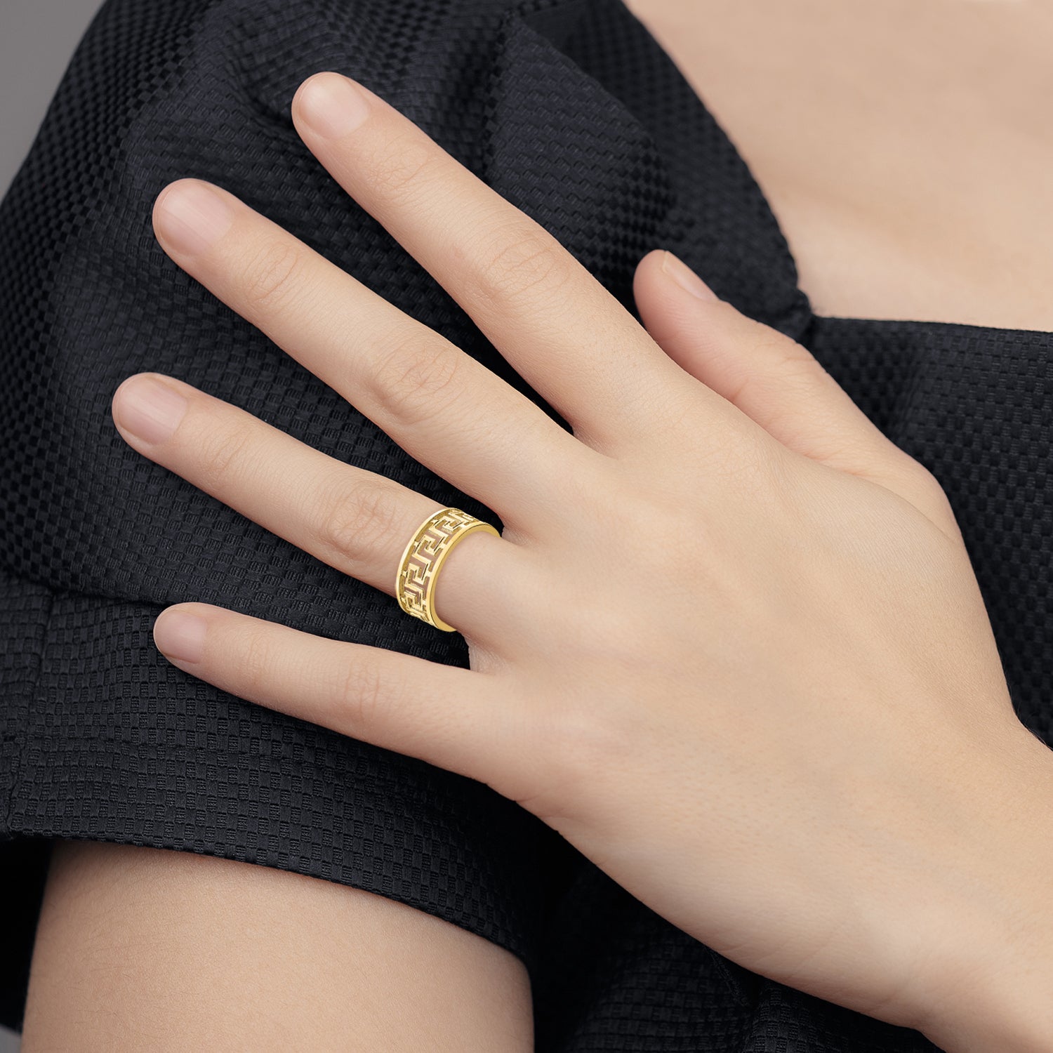 14K Polished Cut Out Greek Key Design Band
