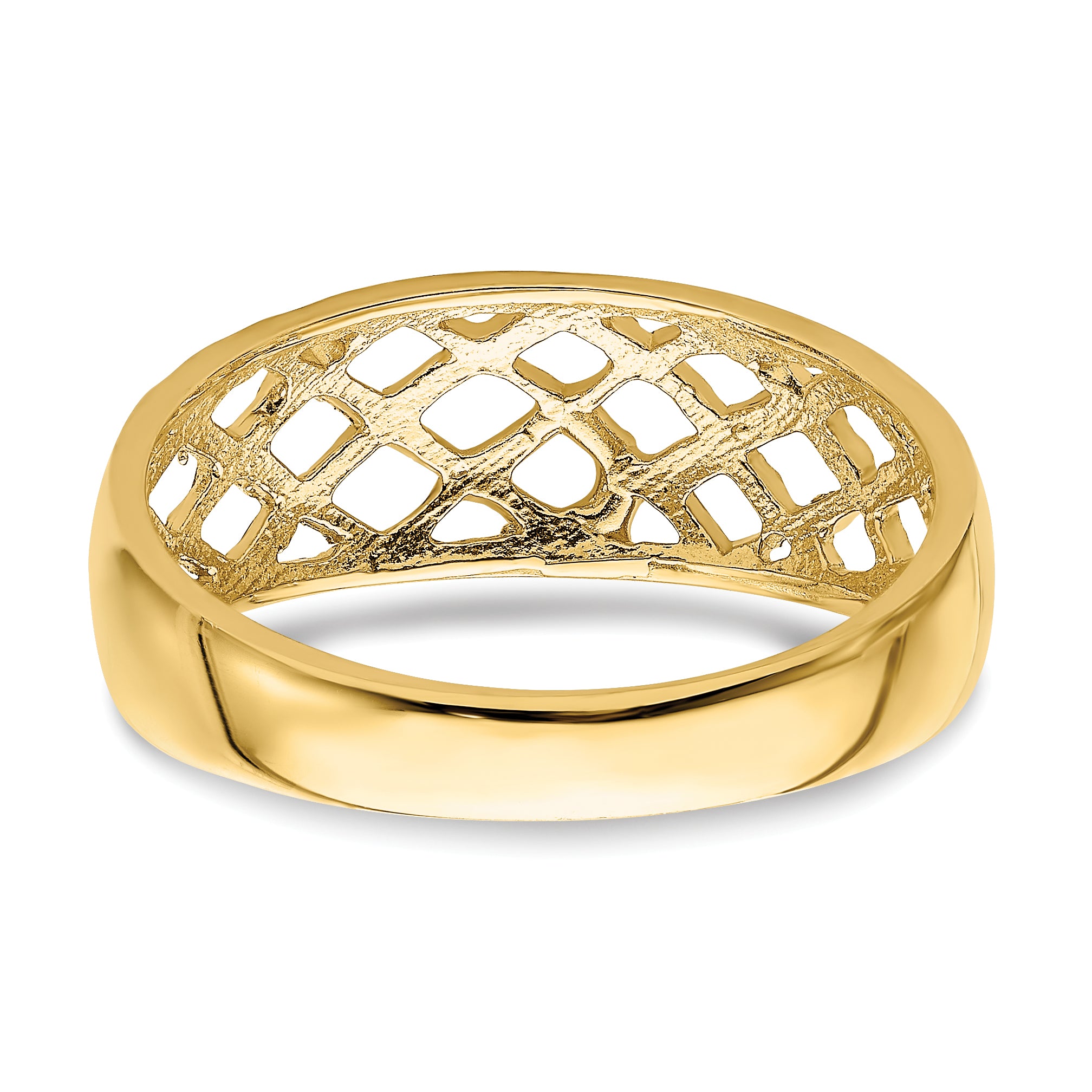 14K Solid D/C Woven Pattern Dome Ring