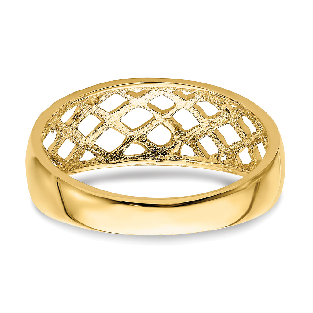 14K Solid D/C Woven Pattern Dome Ring