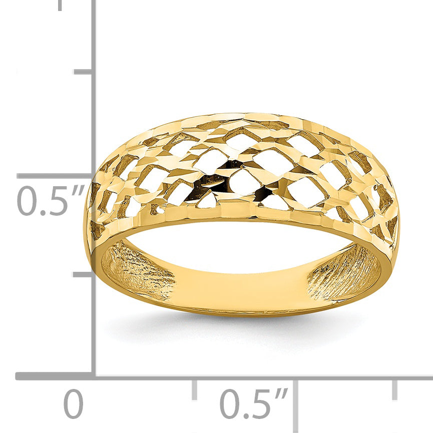 14K Solid D/C Woven Pattern Dome Ring