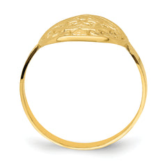 14k Oval Shield w/ Double Hearts Ring