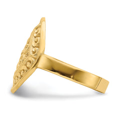 14k Oval Shield w/ Double Hearts Ring