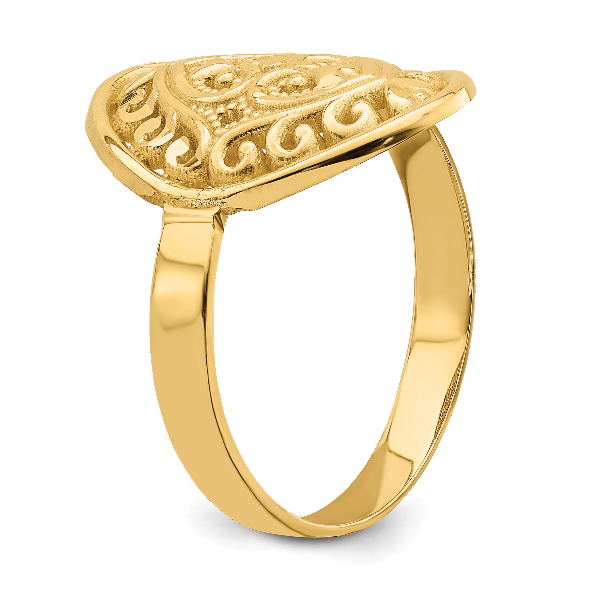 14k Oval Shield w/ Double Hearts Ring