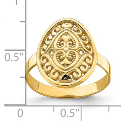 14k Oval Shield w/ Double Hearts Ring