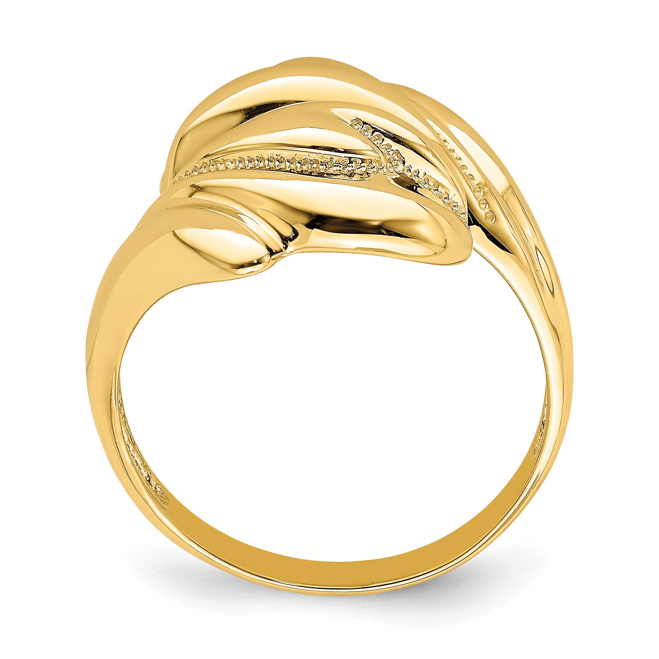 14k Polished Beaded Swirl Crossover Ring