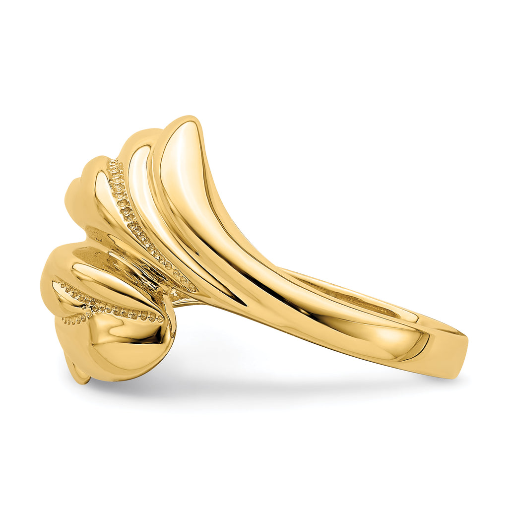 14k Polished Beaded Swirl Crossover Ring
