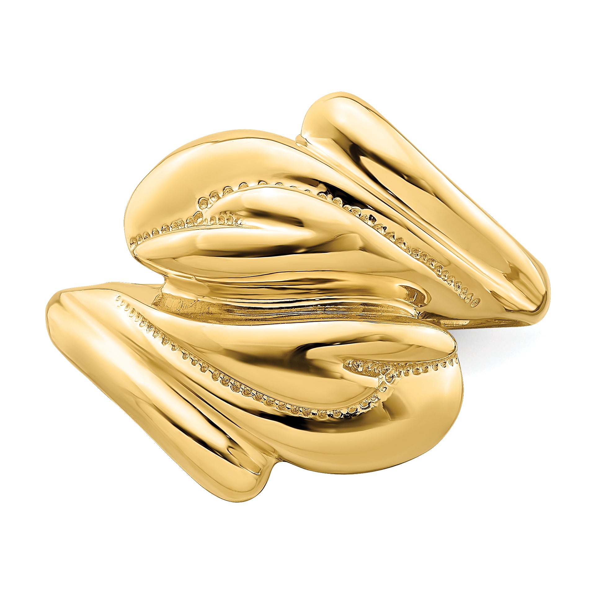 14k Polished Beaded Swirl Crossover Ring
