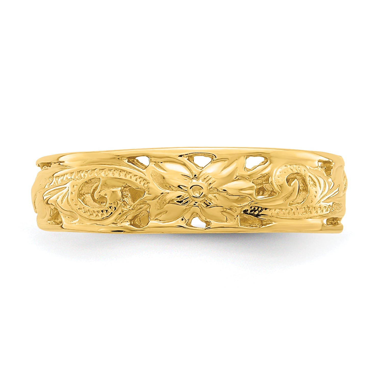 14k Adjustable Flower w/ Leaf Trim Toe Ring