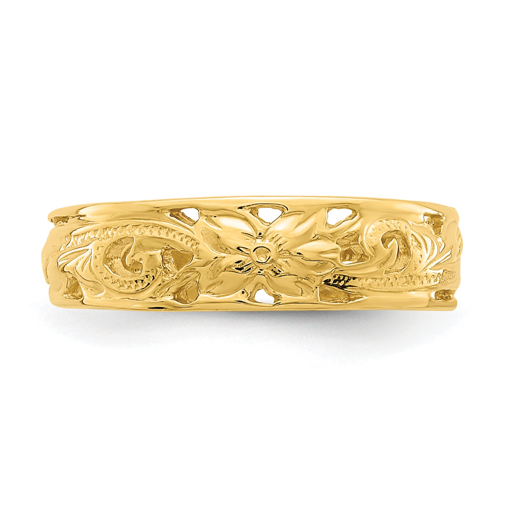 14k Adjustable Flower w/ Leaf Trim Toe Ring