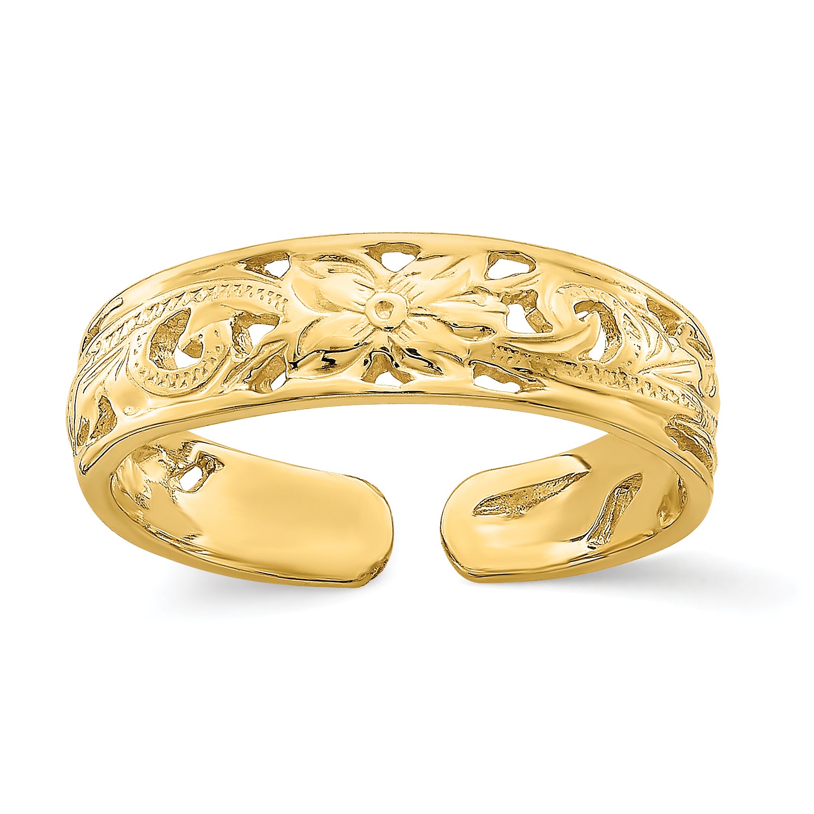14k Adjustable Flower w/ Leaf Trim Toe Ring Main image
