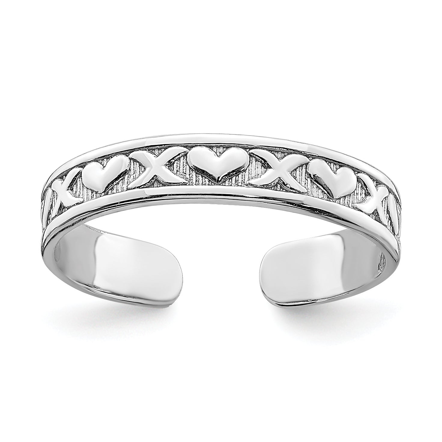 14K White Gold Small X and Hearts Adjustable Toe Ring Main image
