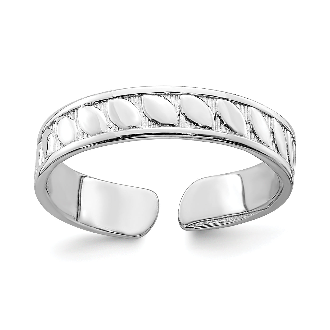 14k White Gold Adjustable Leaf Engraved Design Toe Ring Main image