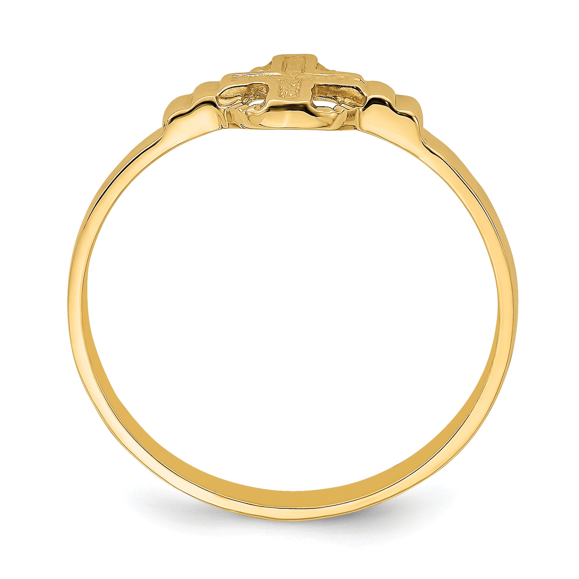 14k Polished Cross In Circle Ring
