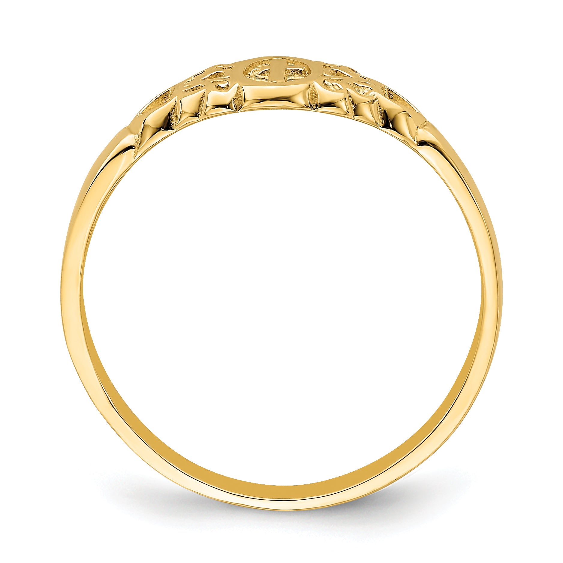 14K Cross Inside Oval W/Scroll and Heart Ring