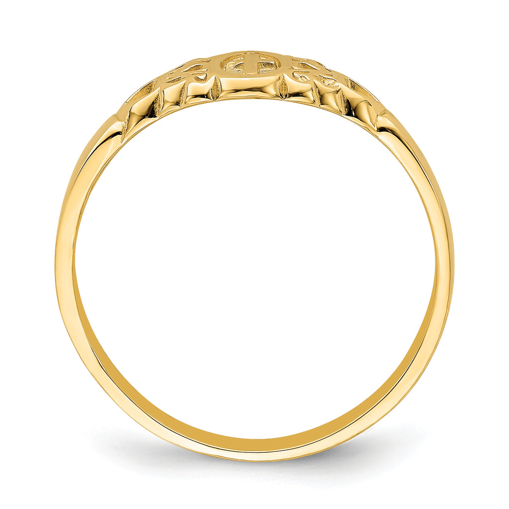 14K Cross Inside Oval W/Scroll and Heart Ring