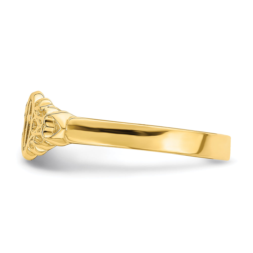 14K Cross Inside Oval W/Scroll and Heart Ring