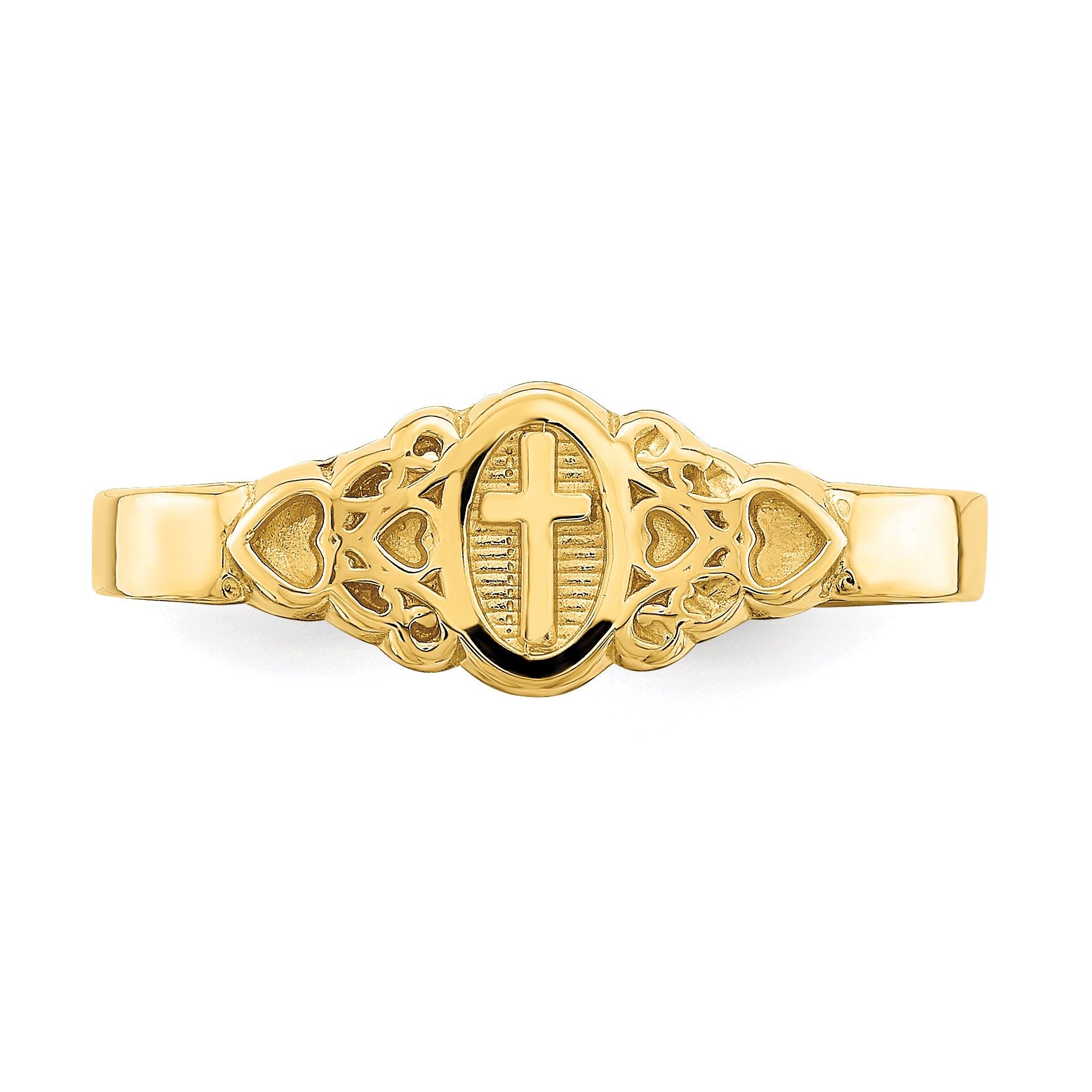 14K Cross Inside Oval W/Scroll and Heart Ring