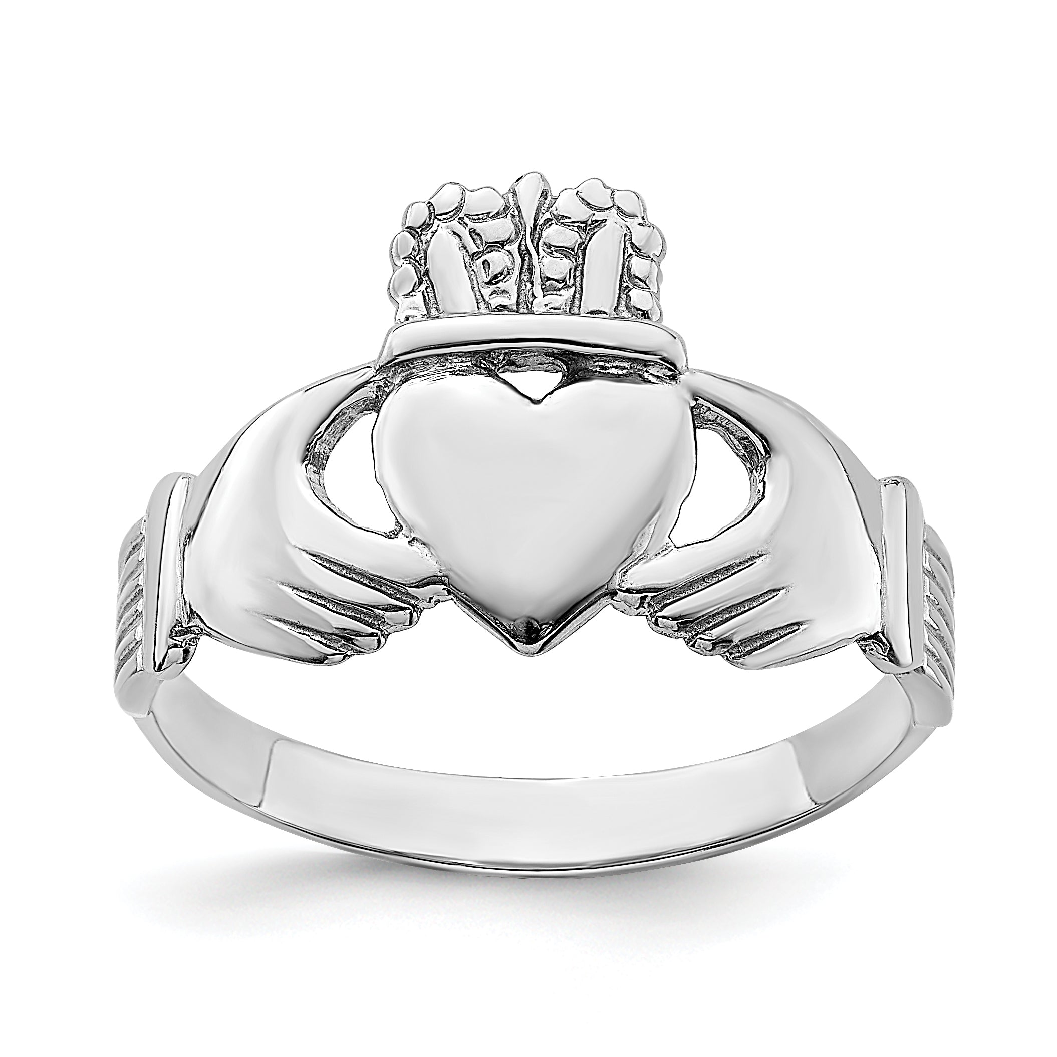 14k White Gold Polished Claddagh Ring Main image