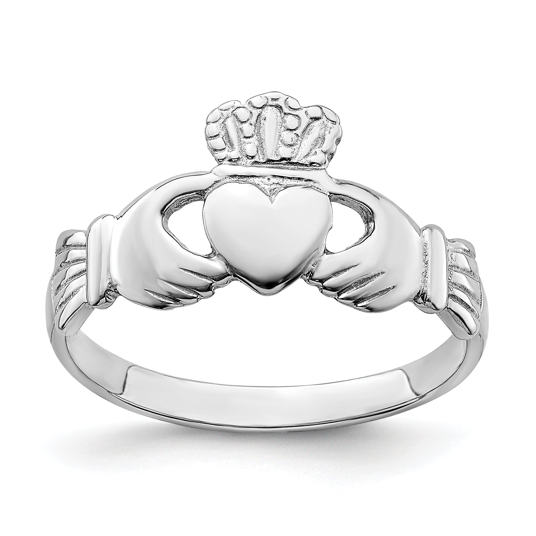 14k White Gold Polished Claddagh Ring Main image